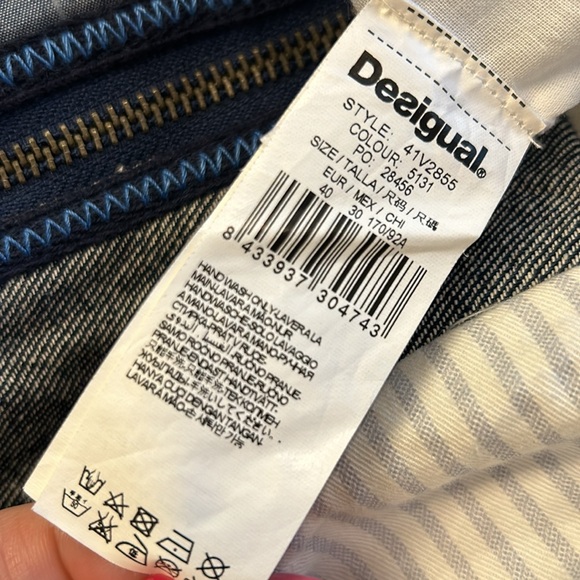 Desigual Patchwork Denim Zipper Dress Blue White EU 40 Large B16 - Picture 9 of 10